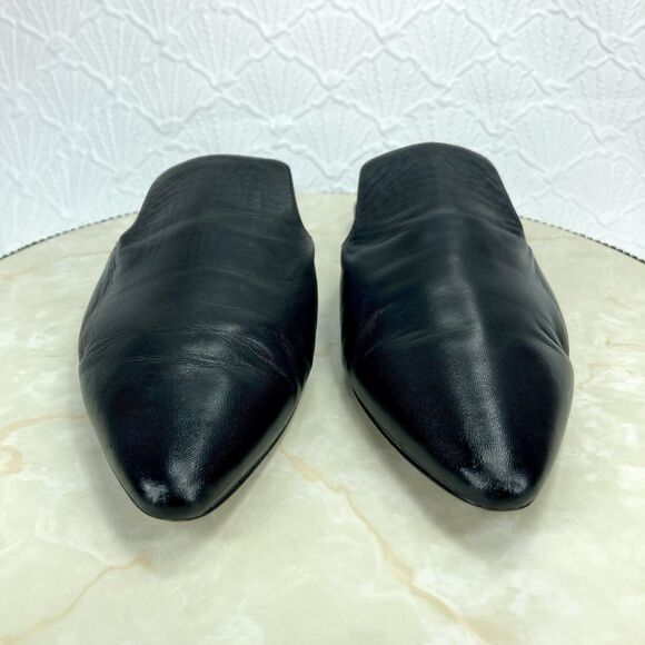 J. Crew Mules Womens 8 Black Leather Pointed Toe Sleek Minimalist Slip On Clogs - Picture 3 of 12